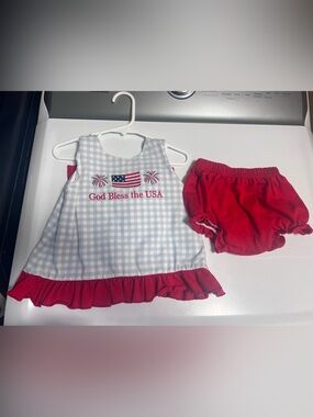 Toddler Red Gingham 'God Bless the USA' Matching Set